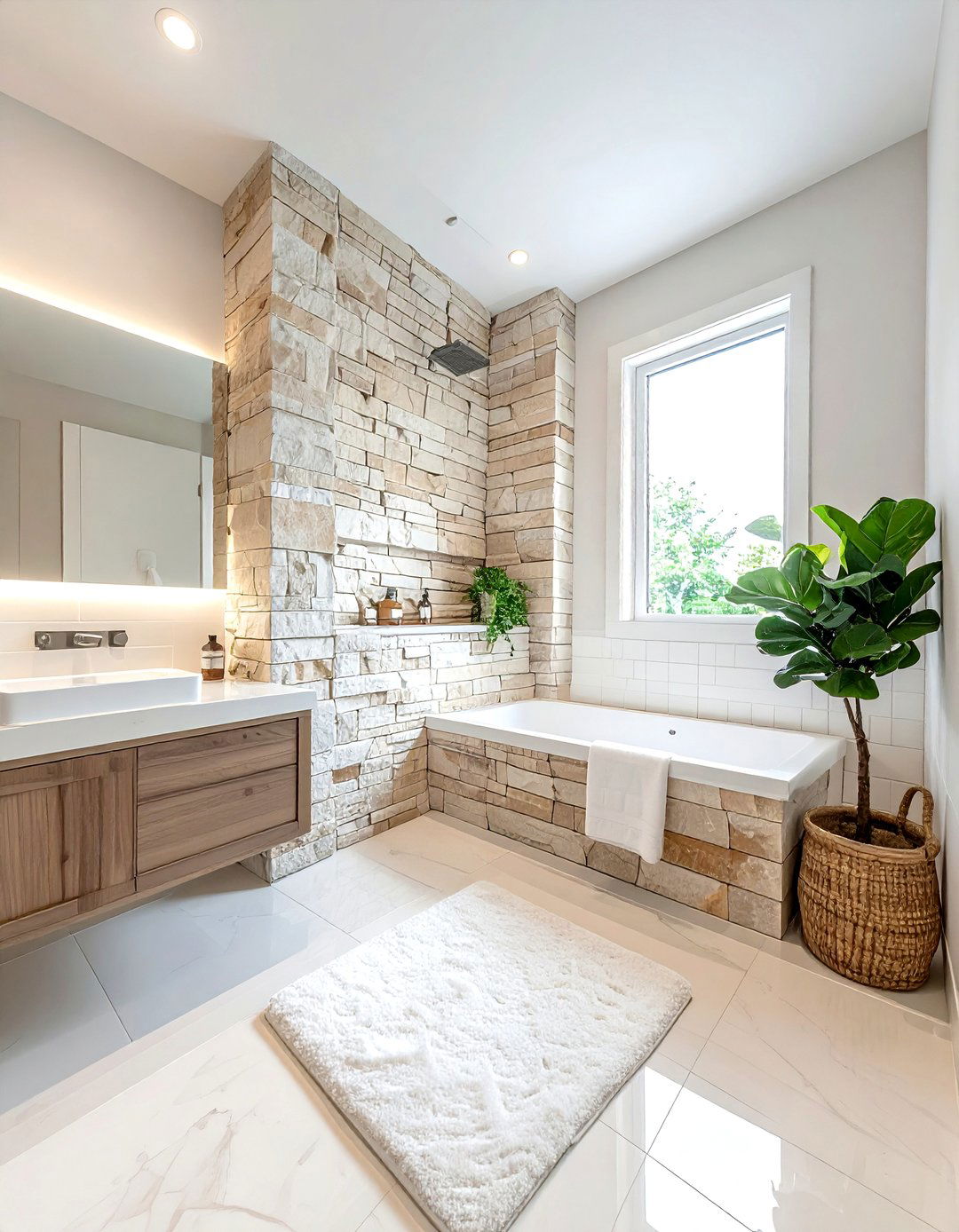Small bathroom stacked stone accent - 30 stacked stone bathroom ideas