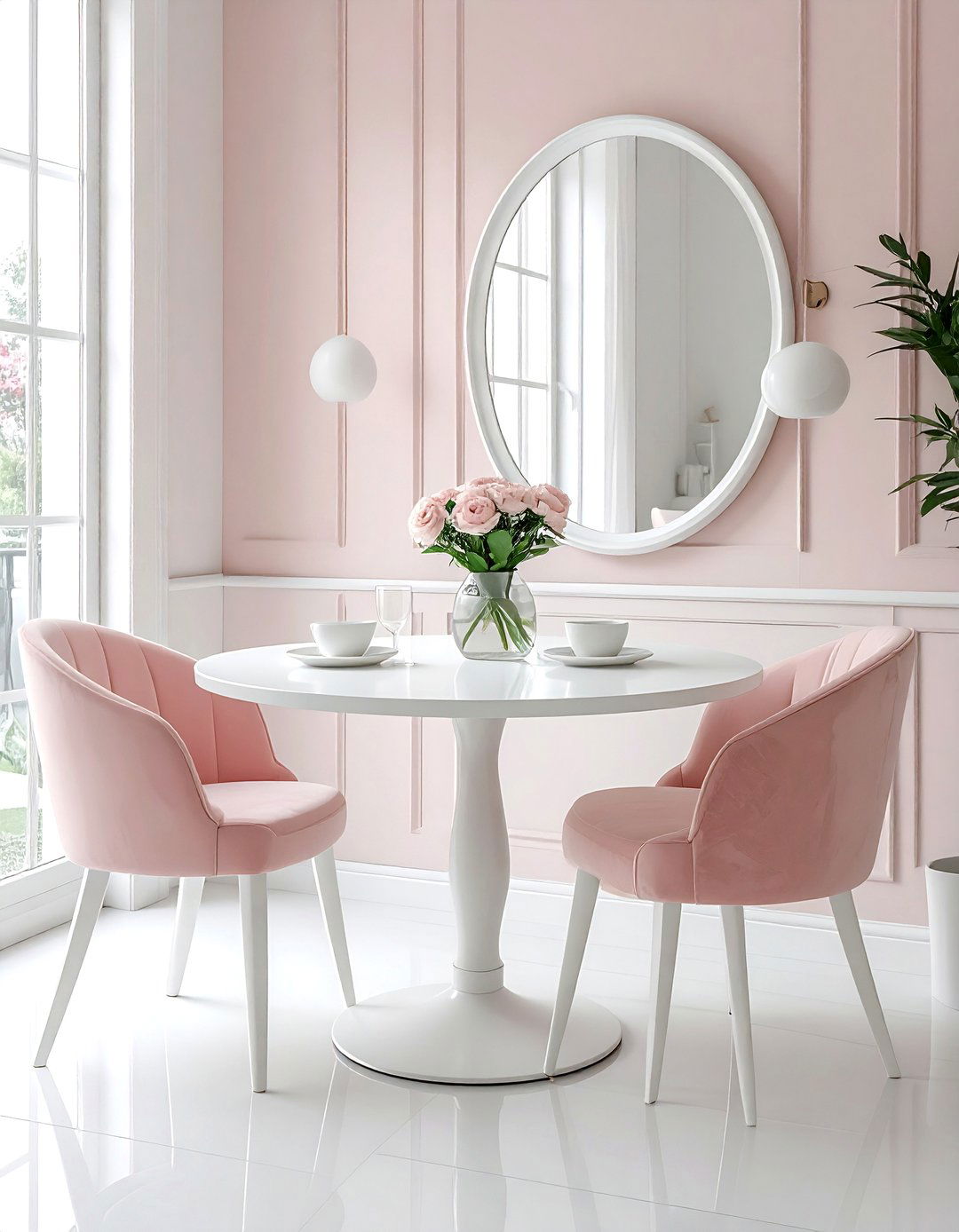 Small blush white dining nook - 30 blush and white dining room ideas