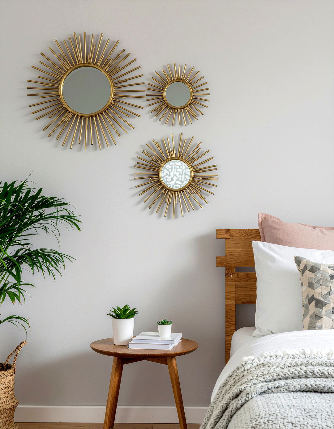 Small brass sunburst mirror set - 30 bedroom sunburst mirrors