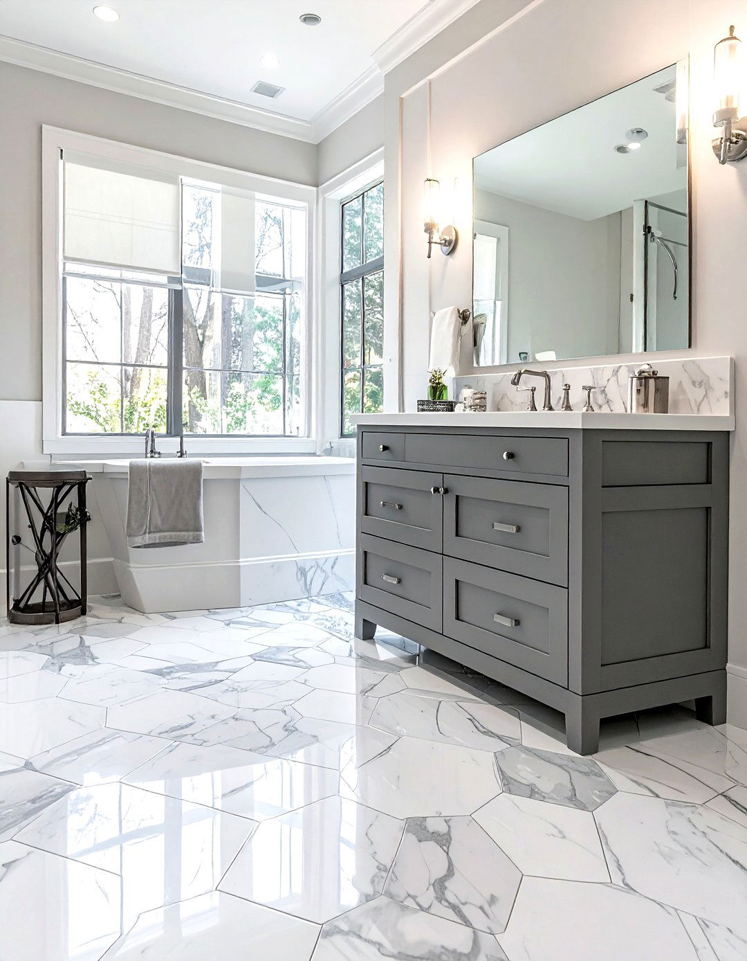 Small marble hex tile floor - 30 small tile bathroom ideas