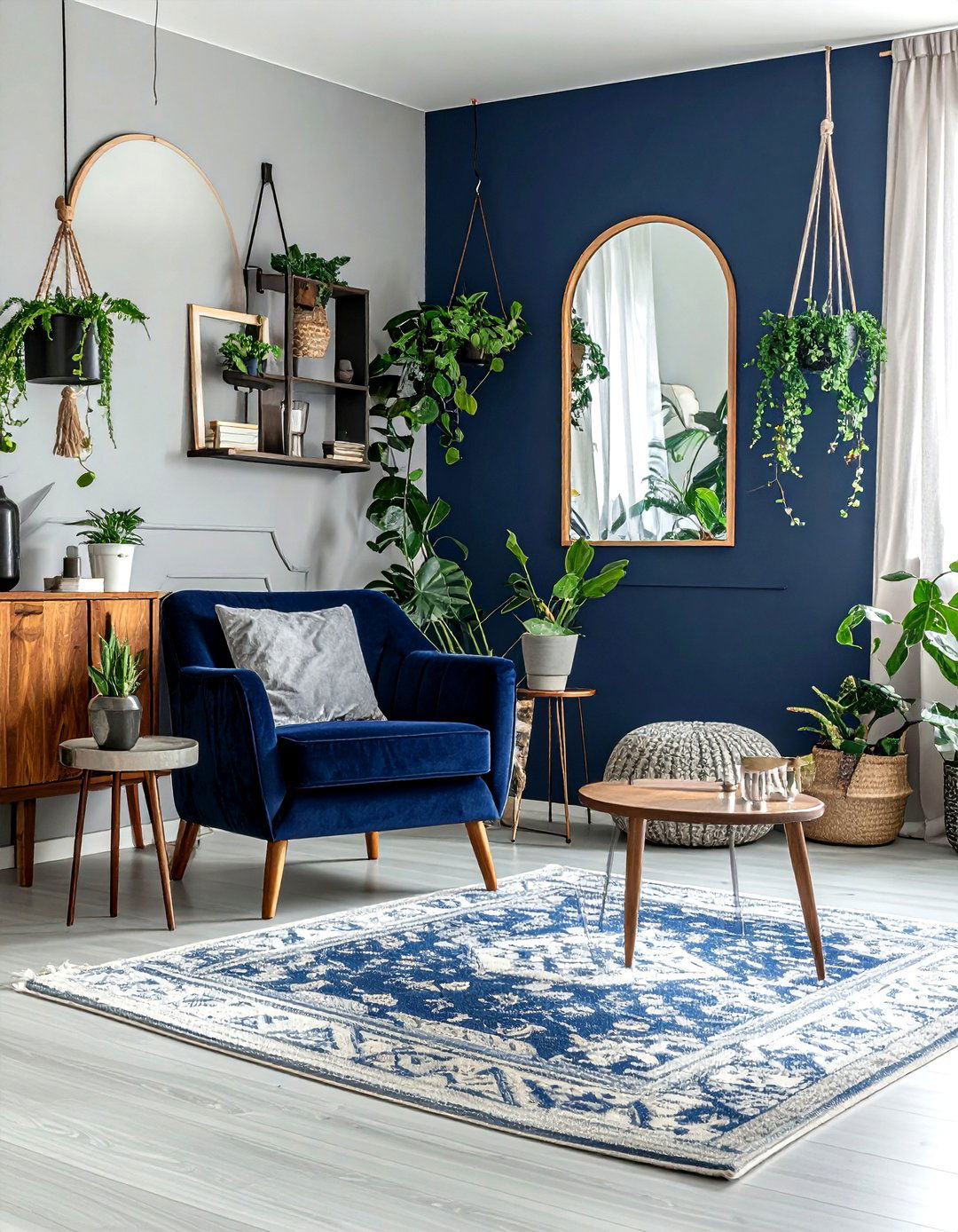 Small navy blue boho living room - 30 bohemian navy living room ideas