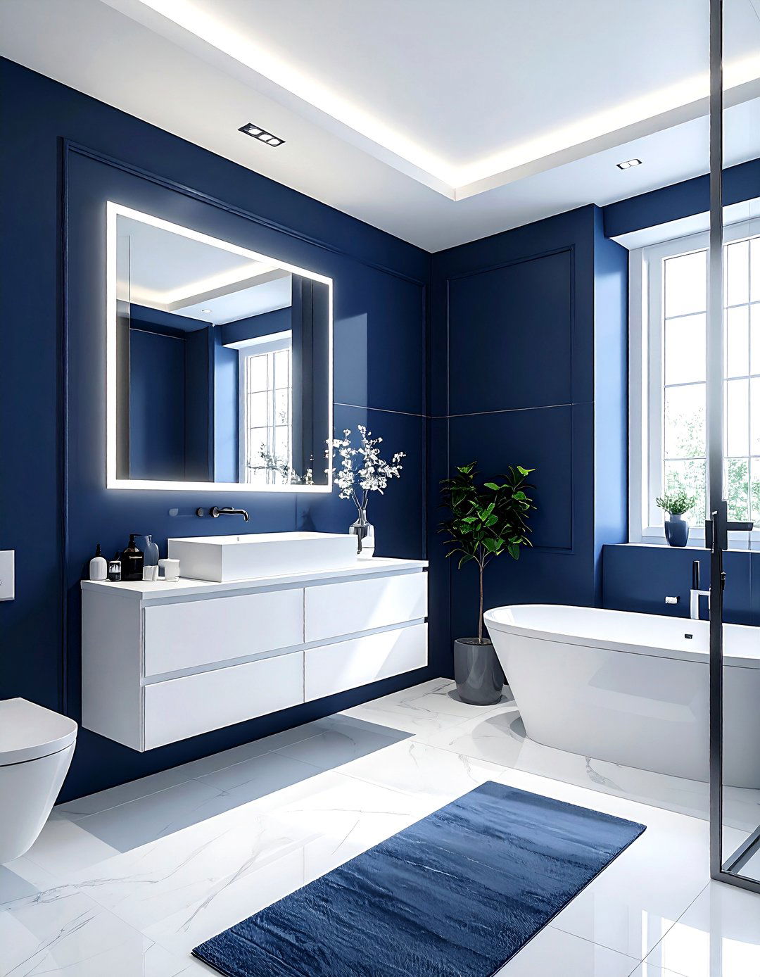 Small navy white powder room - 30 navy and white bathroom ideas