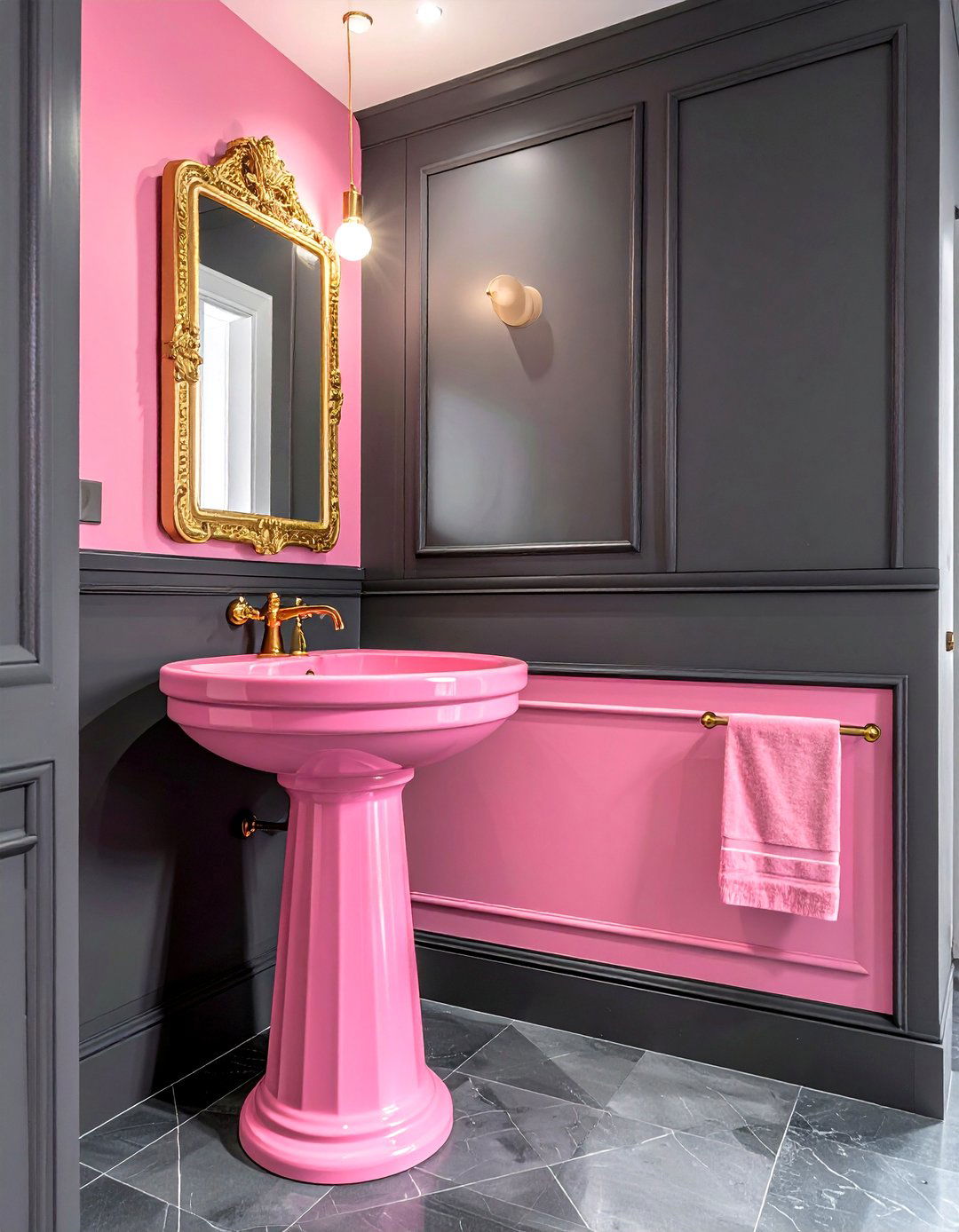 Small pink gray powder room - 30 pink gray bathroom ideas