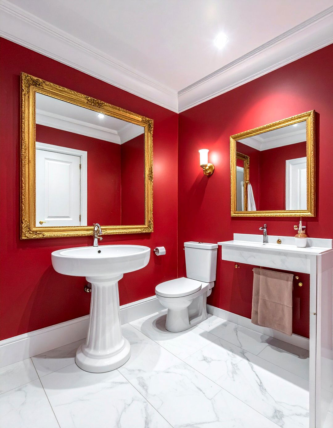 Small red and white powder room - 30 red and white bathroom ideas