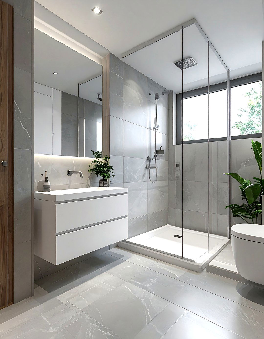 Small square bathroom with corner shower - 30 square bathroom layout ideas