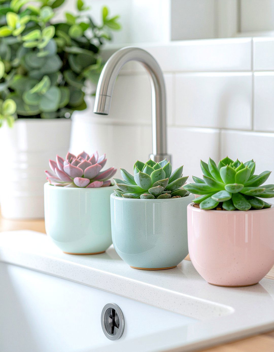 Small succulent pots near kitchen sink - 30 kitchen succulent ideas