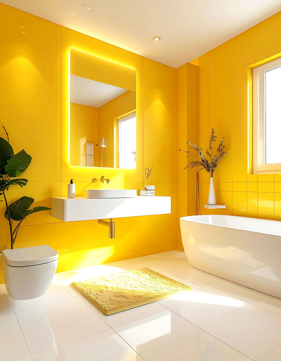 Small yellow bathroom - 30 yellow and white bathroom ideas