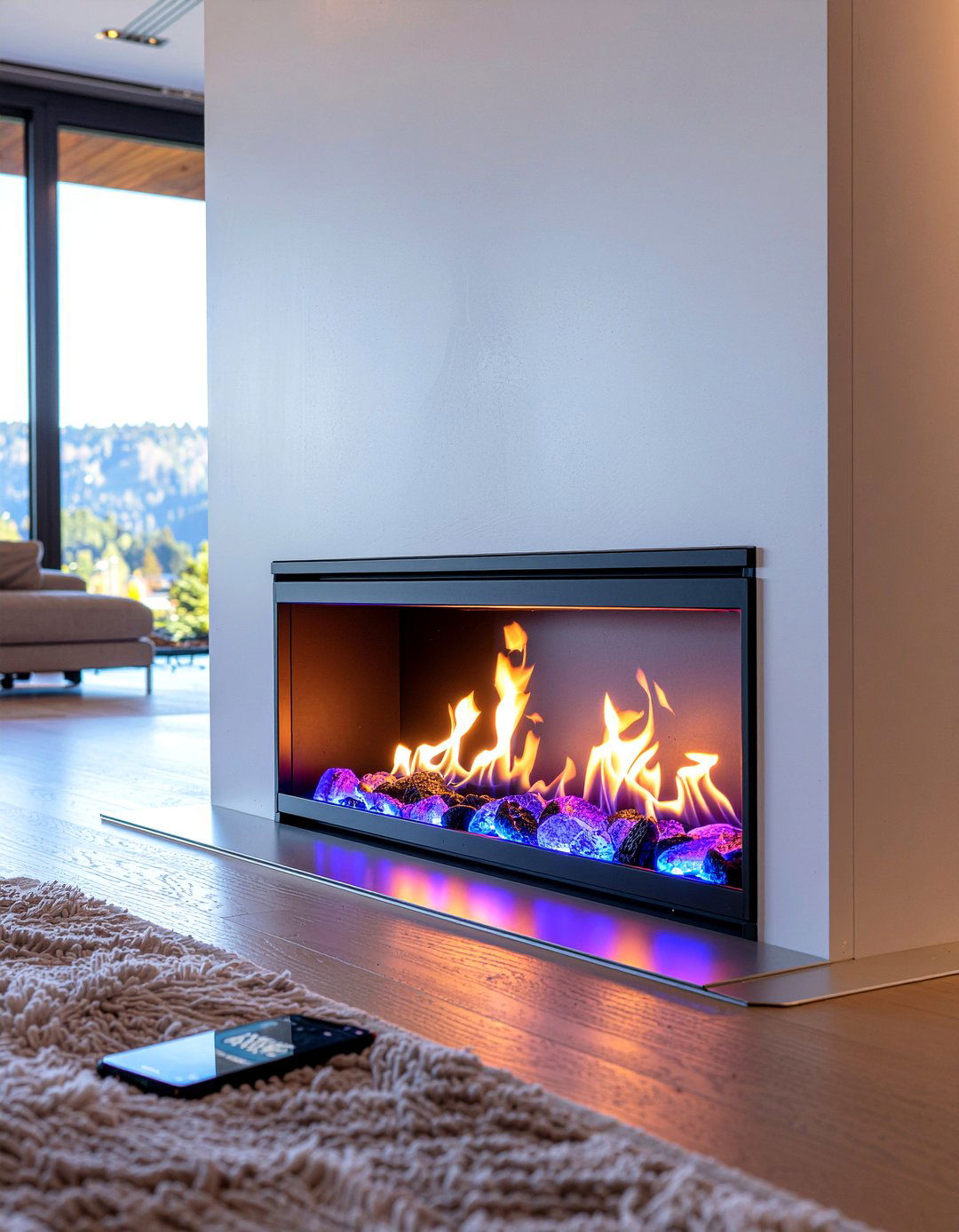 Smart Electric Fireplace With LED - 30 living room electric fireplace ideas
