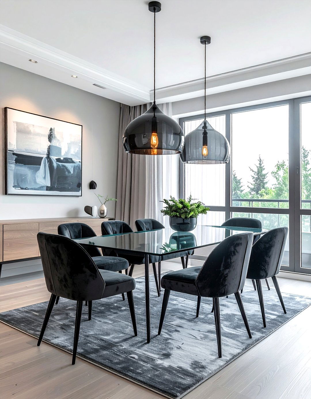 Smoke Glass Pendant Light - 30 grey dining room accessories ideas