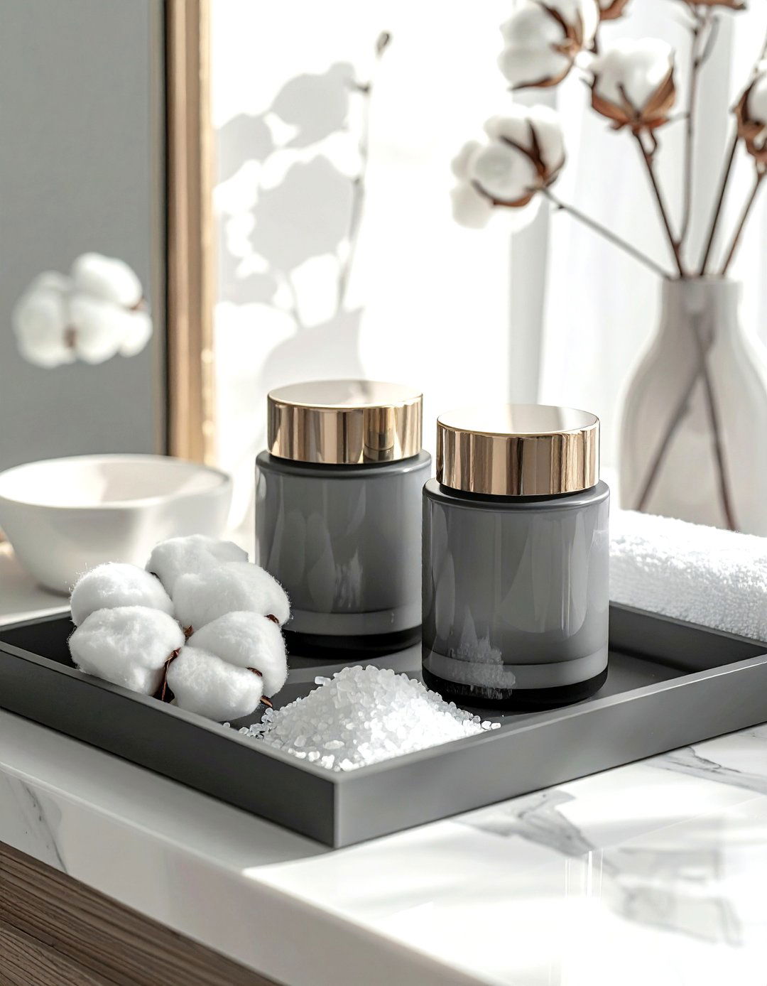 Smoke Gray Glass Jar - 30 gray bathroom accessories ideas