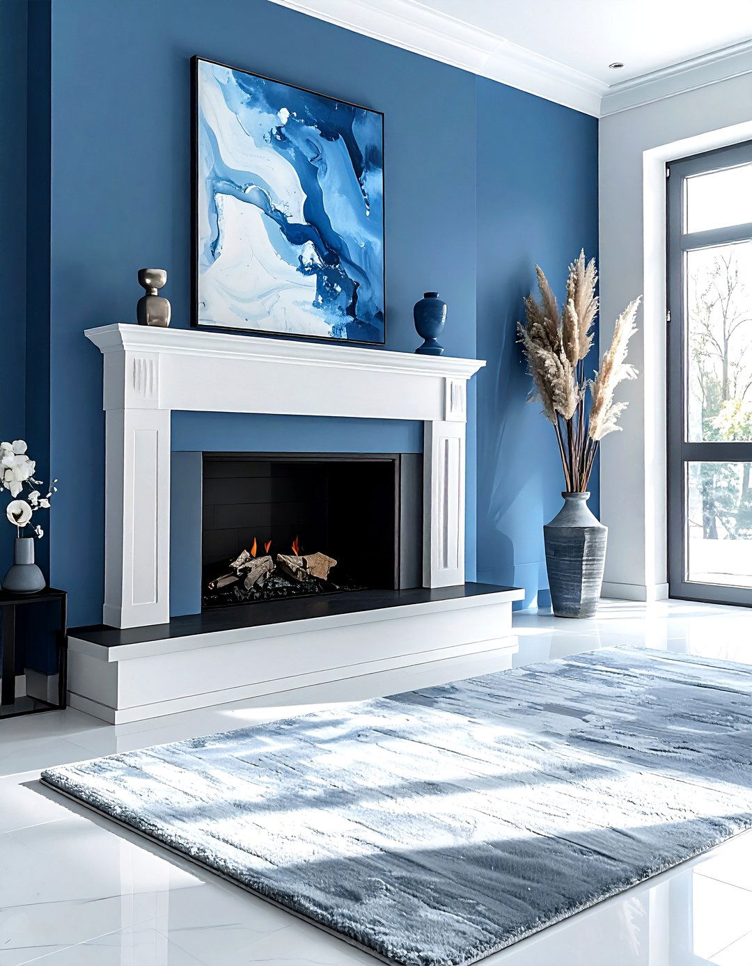Smoke blue fireplace - 30 blue paint color ideas