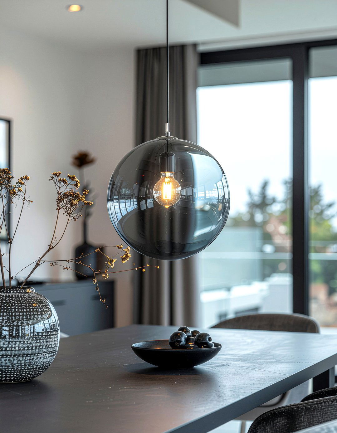 Smoked Glass Orb - 30 dining room pendant ideas