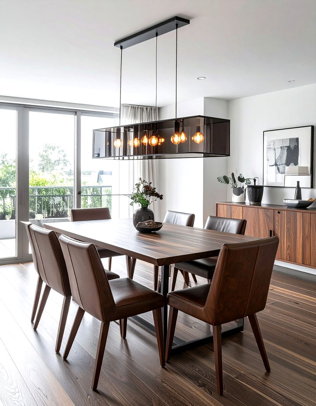 Smoked glass linear pendant - 30 linear chandelier dining room ideas