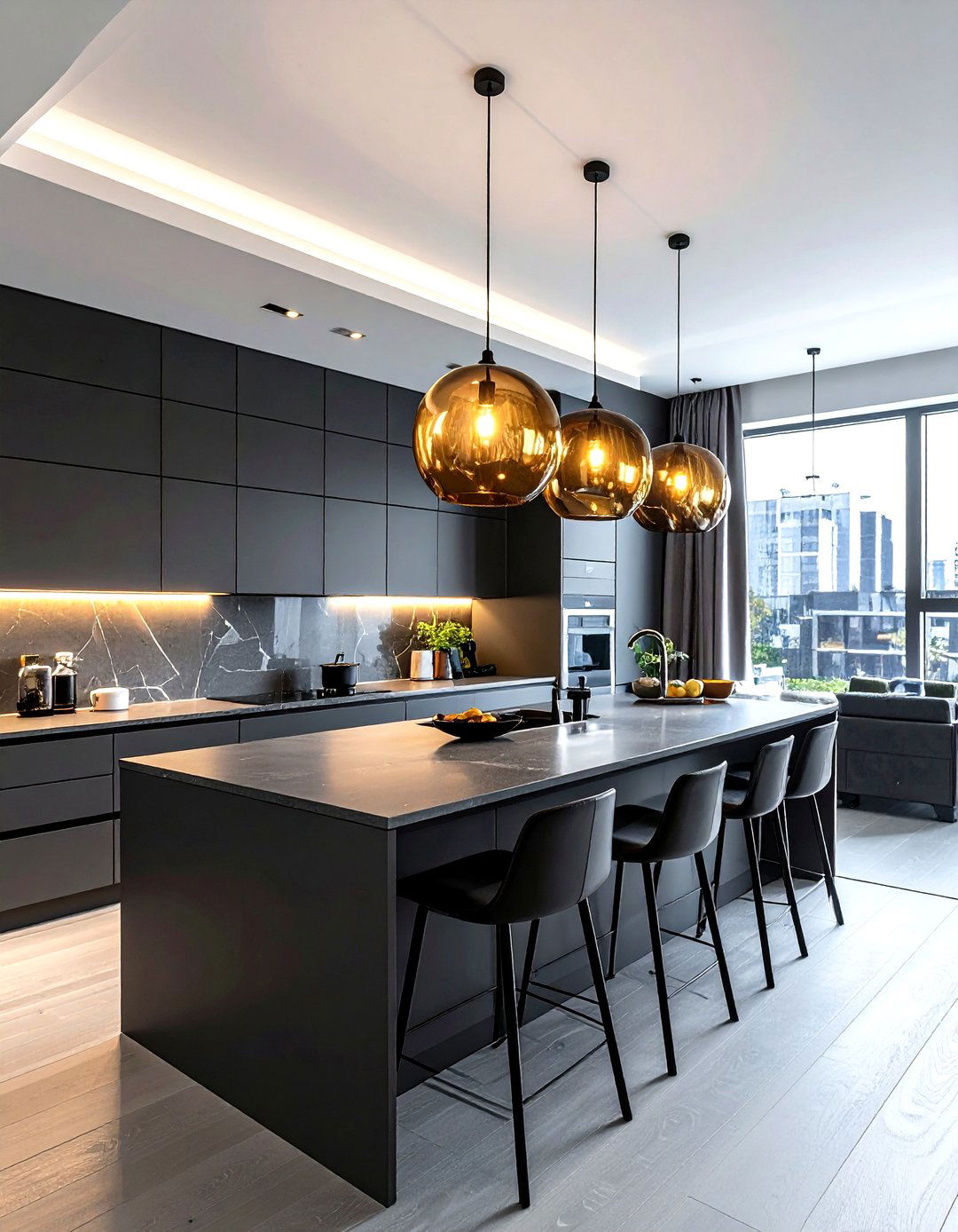 Smoked glass pendant - 30 kitchen island pendant ideas