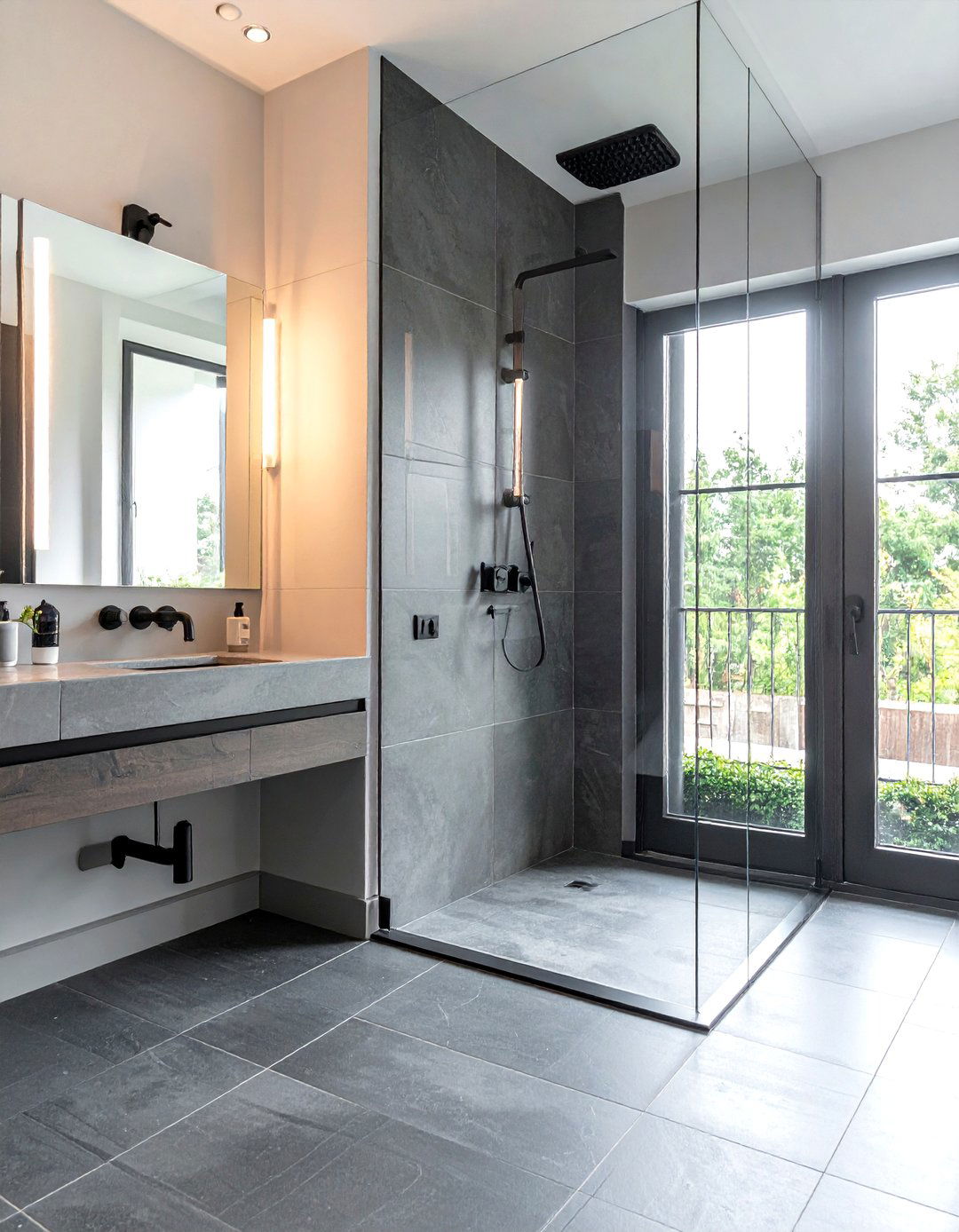 Smoky Grey Glass Tile Shower - 30 glass tile bathroom ideas