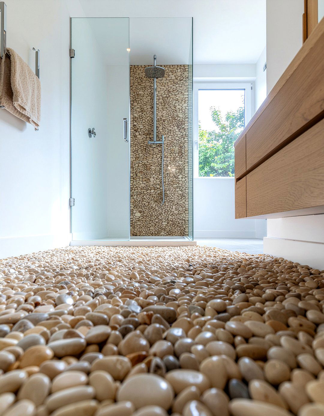 Smooth Pebble Bathroom Floor - 30 river rock bathroom ideas