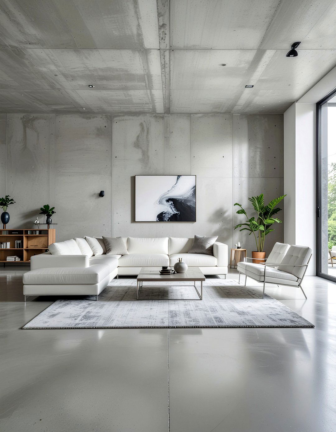 Smooth concrete living room - 30 concrete wall living room ideas