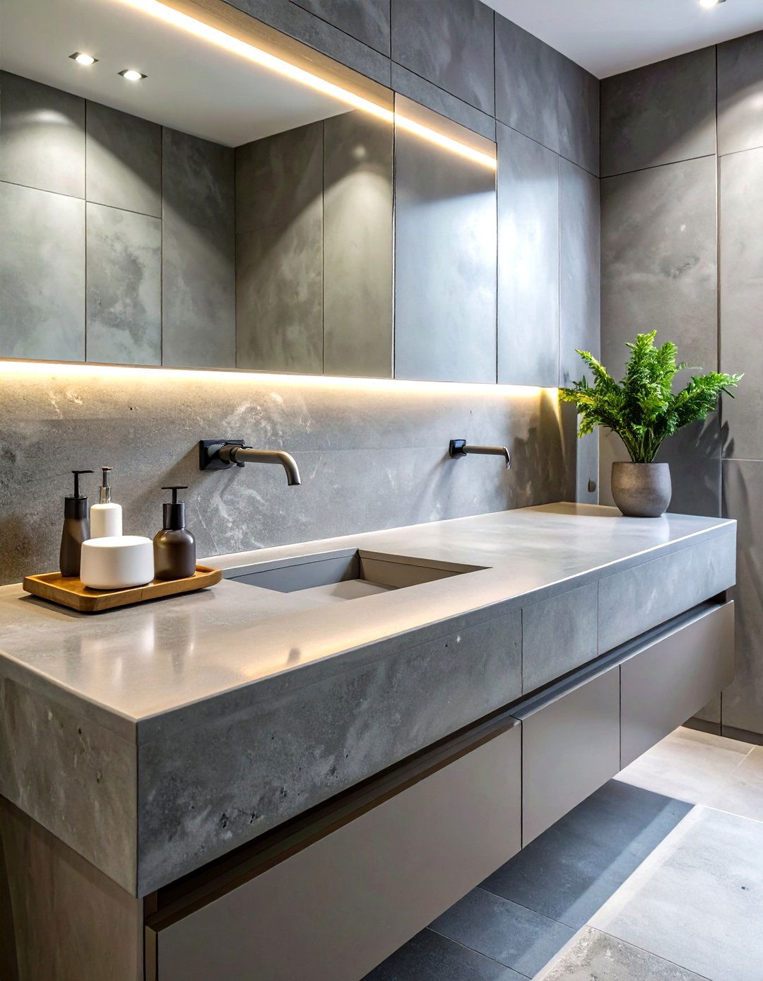 Smooth gray concrete top - 30 concrete countertop bathroom ideas