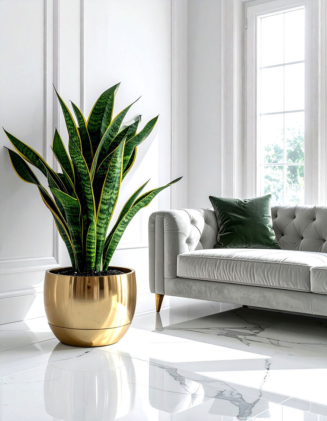 Snake Plant Metallic Planter - 30 living room snake plant ideas