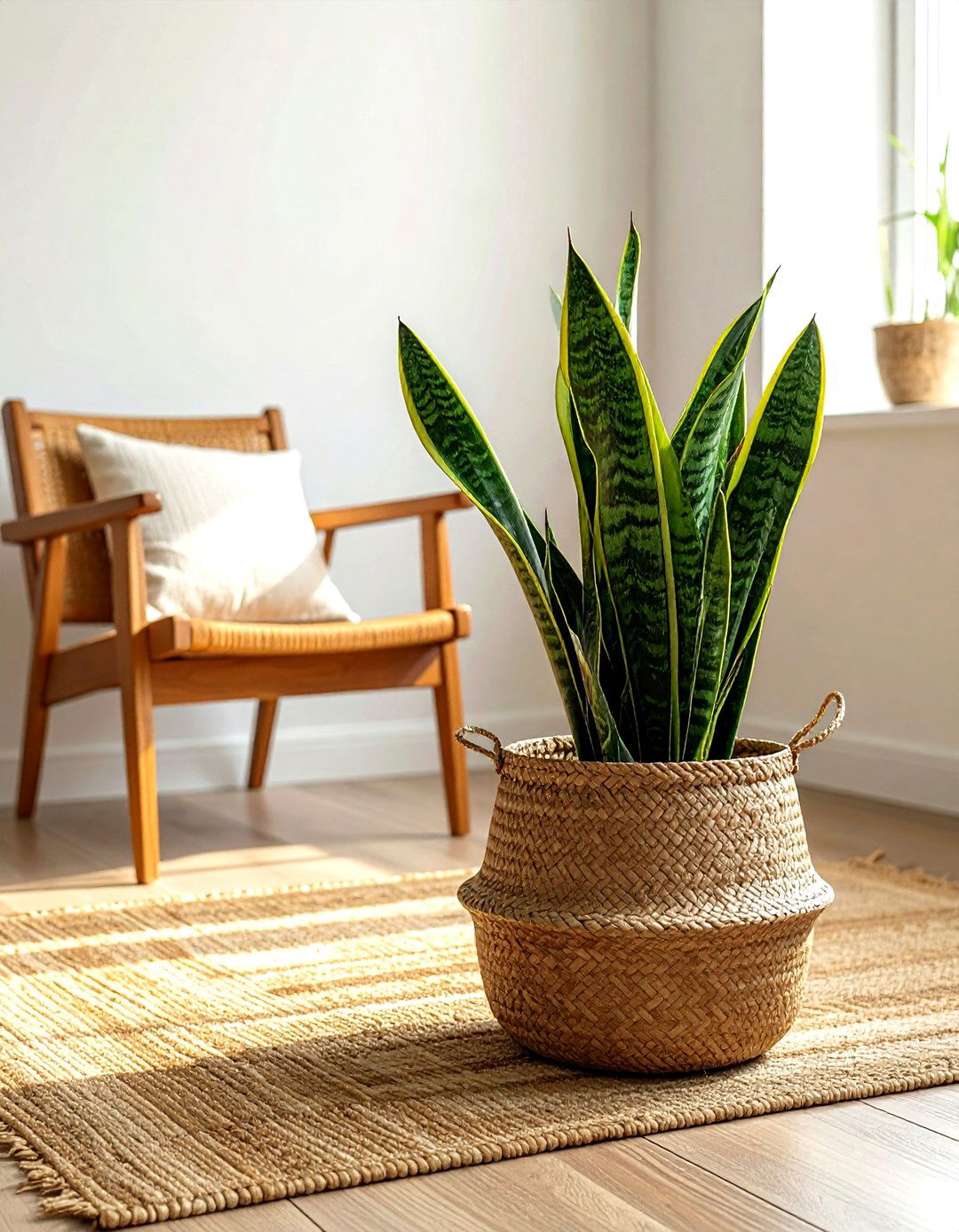 Snake Plant Wicker Basket - 30 living room snake plant ideas