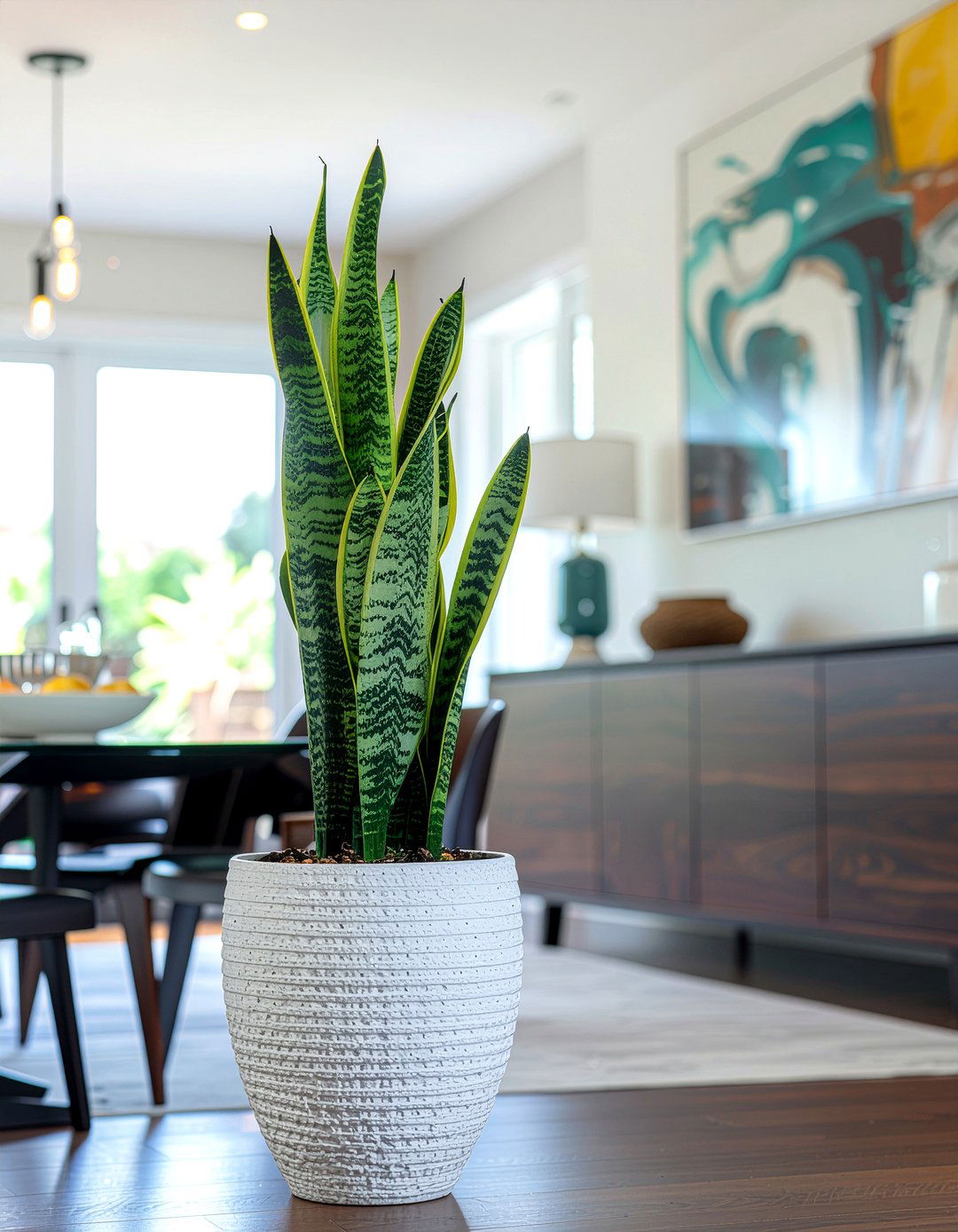 Snake plant ceramic pot dining room - 30 dining room potted plant ideas