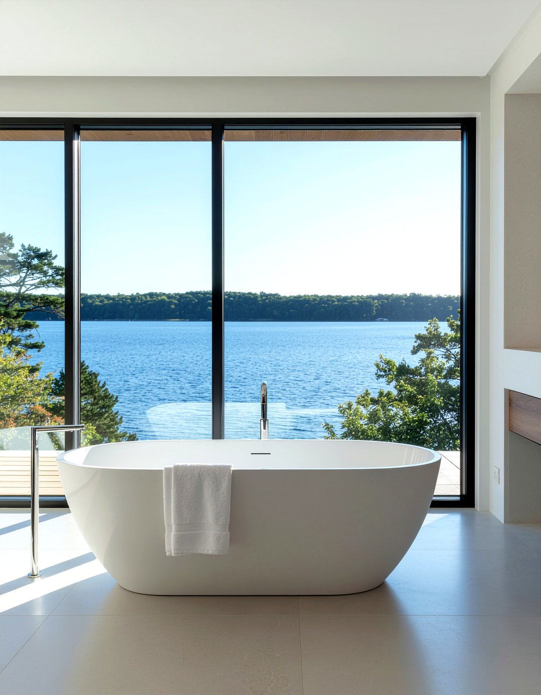 Soaking tub with lake view - 30 lake house bathroom ideas