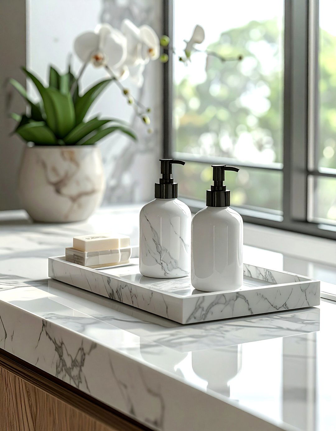 Soap dispenser marble tray - 30 marble tray ideas