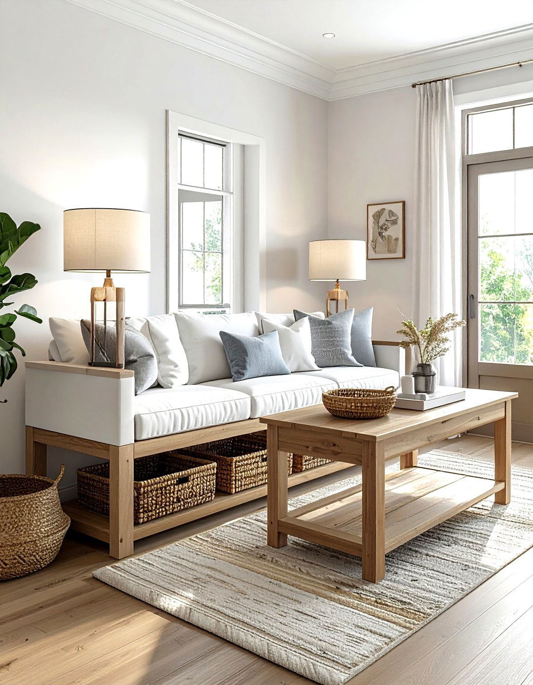 Sofa console table storage - 30 living room blanket storage ideas