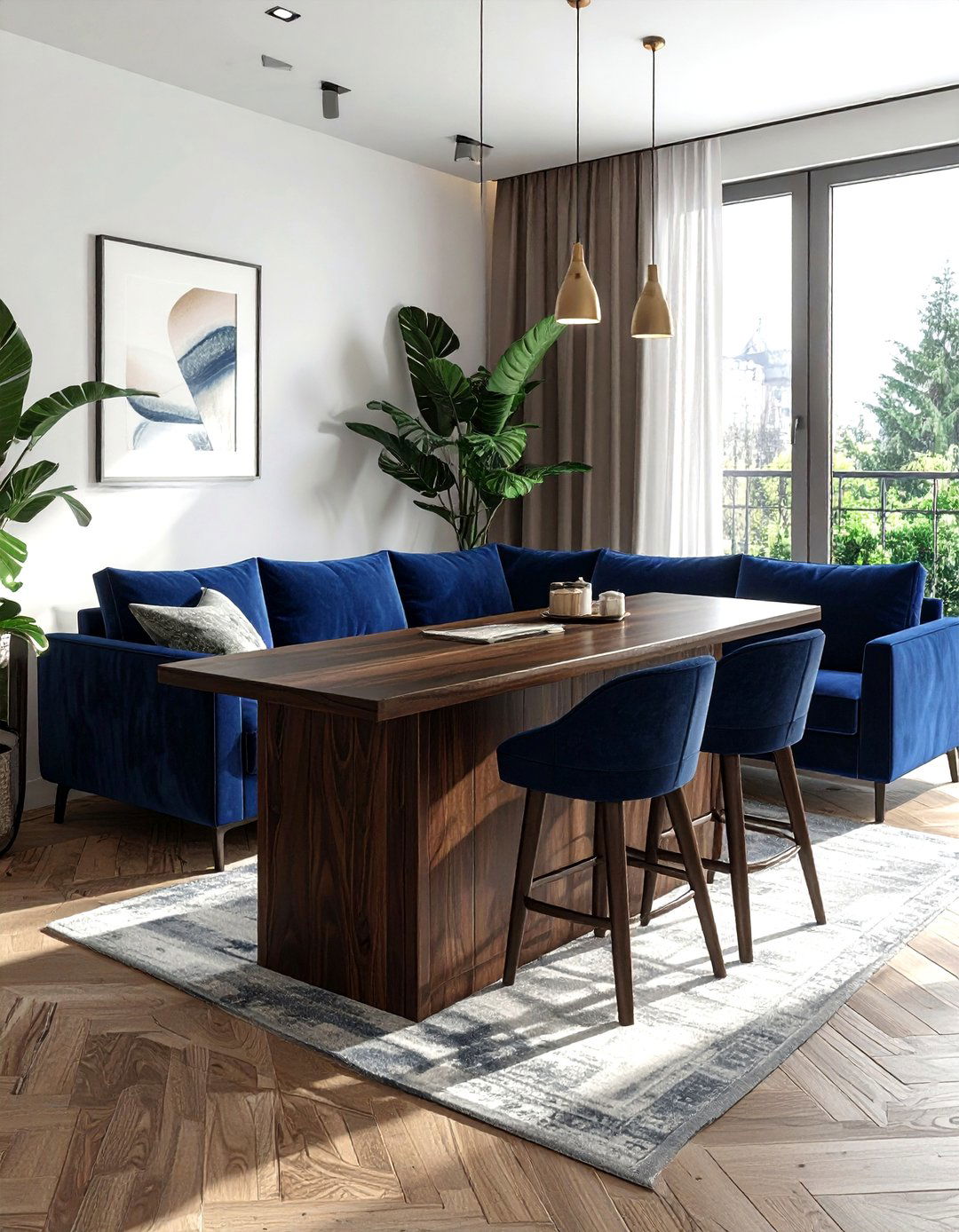 Sofa table with stools - 30 living room sofa table ideas