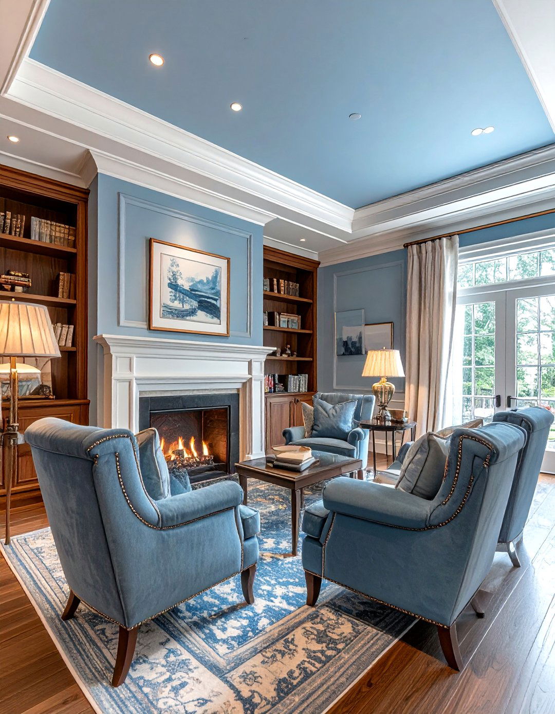 Soft Blue Ceiling Crown Molding - 30 living room blue ceiling ideas