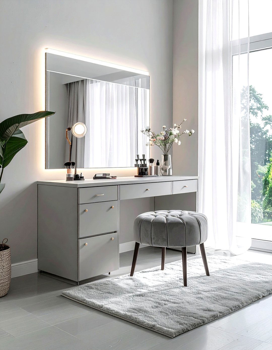 Soft Gray Makeup Vanity - 30 gray bathroom furniture ideas