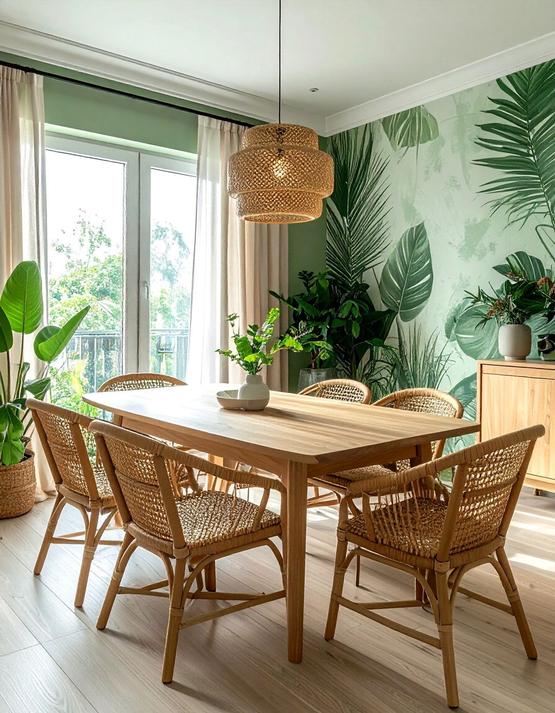 Soft Green Botanical Wallpaper - 30 subtle wallpaper dining room ideas
