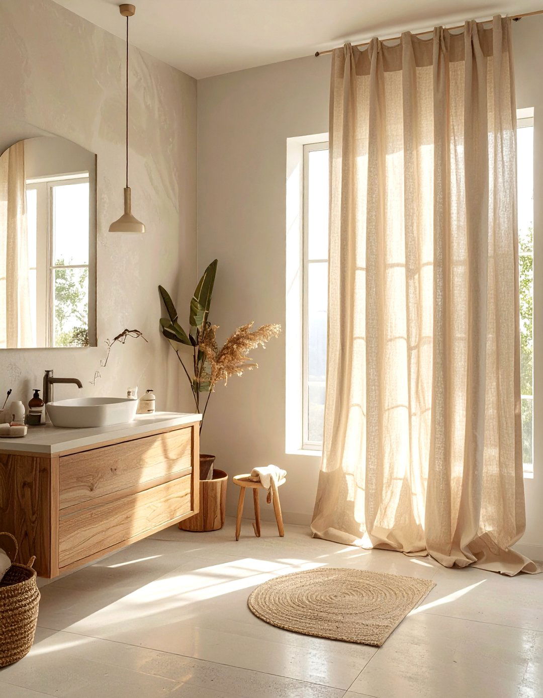 Soft Linen Curtain - 30 cozy bathroom ideas