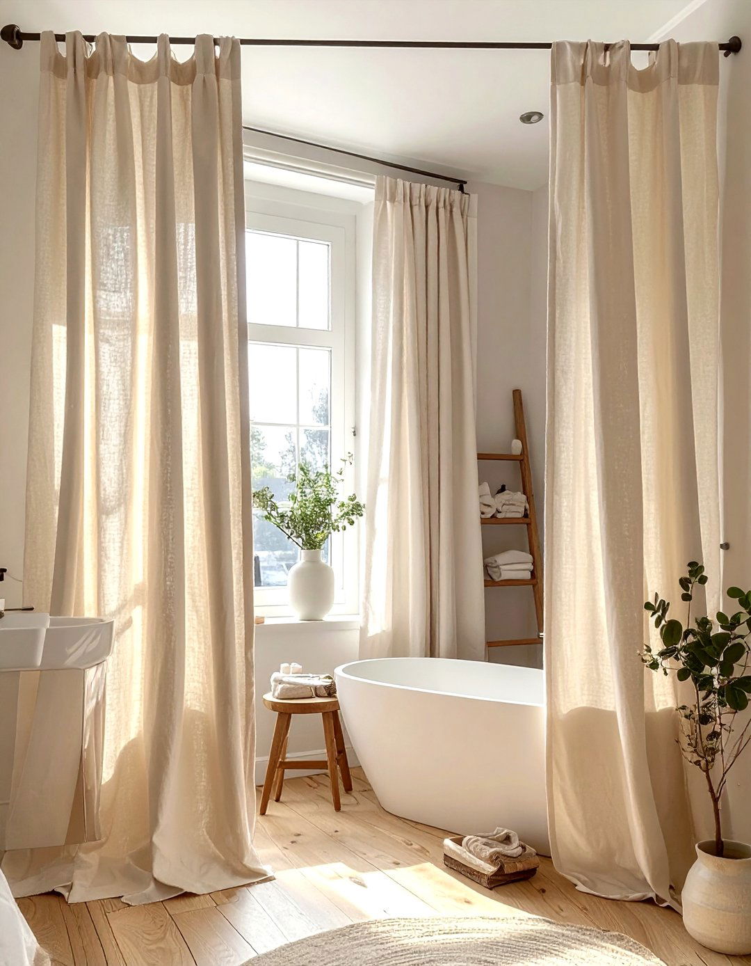 Soft Linen Curtains - 30 bathroom warmth ideas