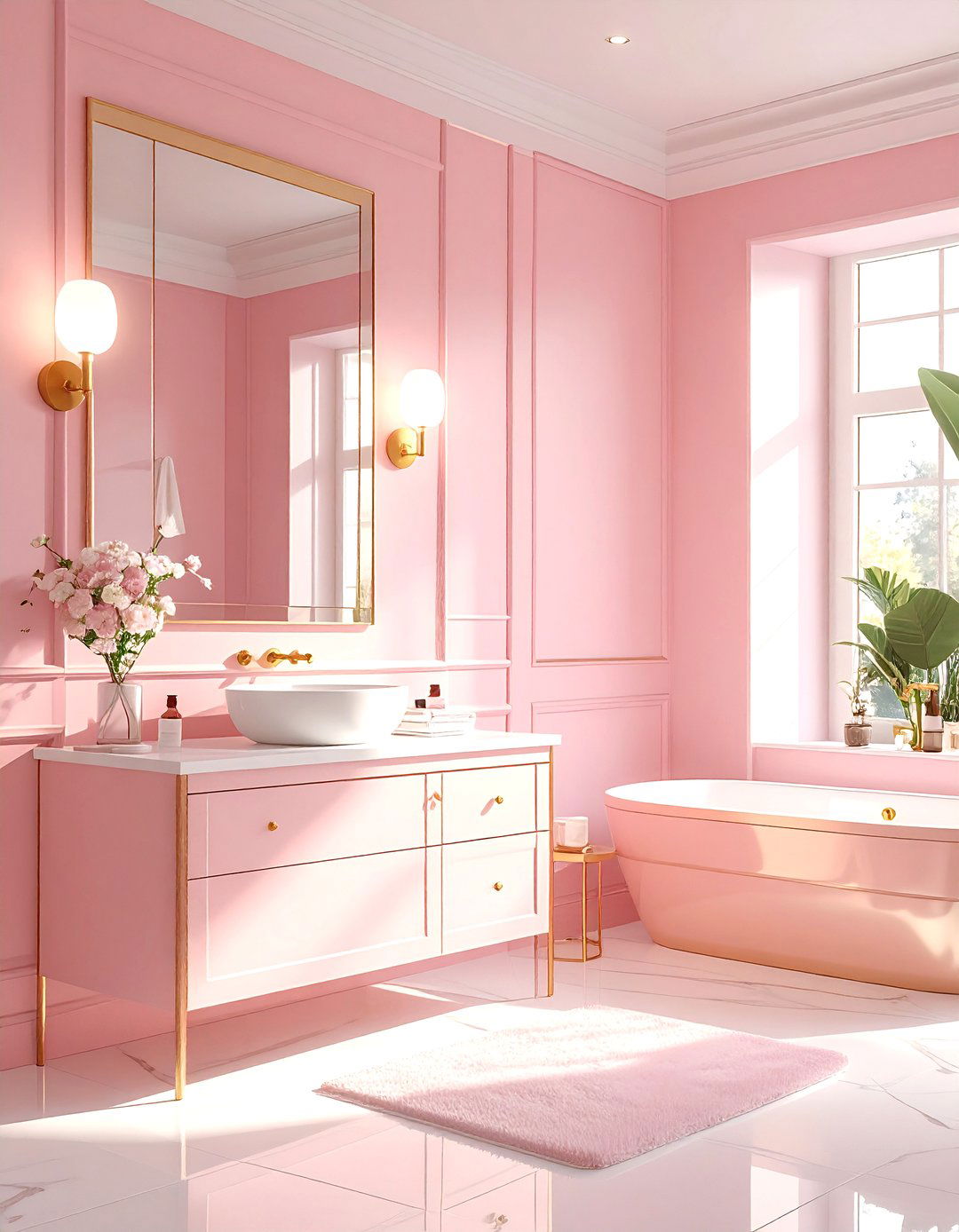 Soft Pink Bathroom Gold Sconces - 30 pink and gold bathroom ideas
