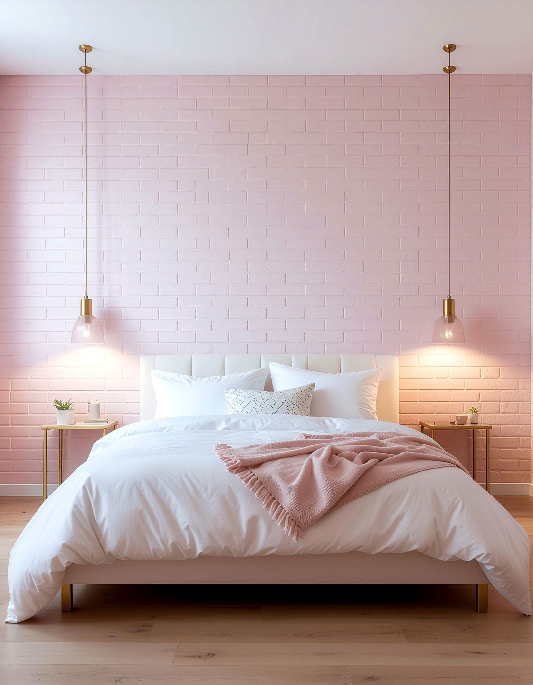 Soft Pink Brick Wall - 30 bedroom brick wall ideas