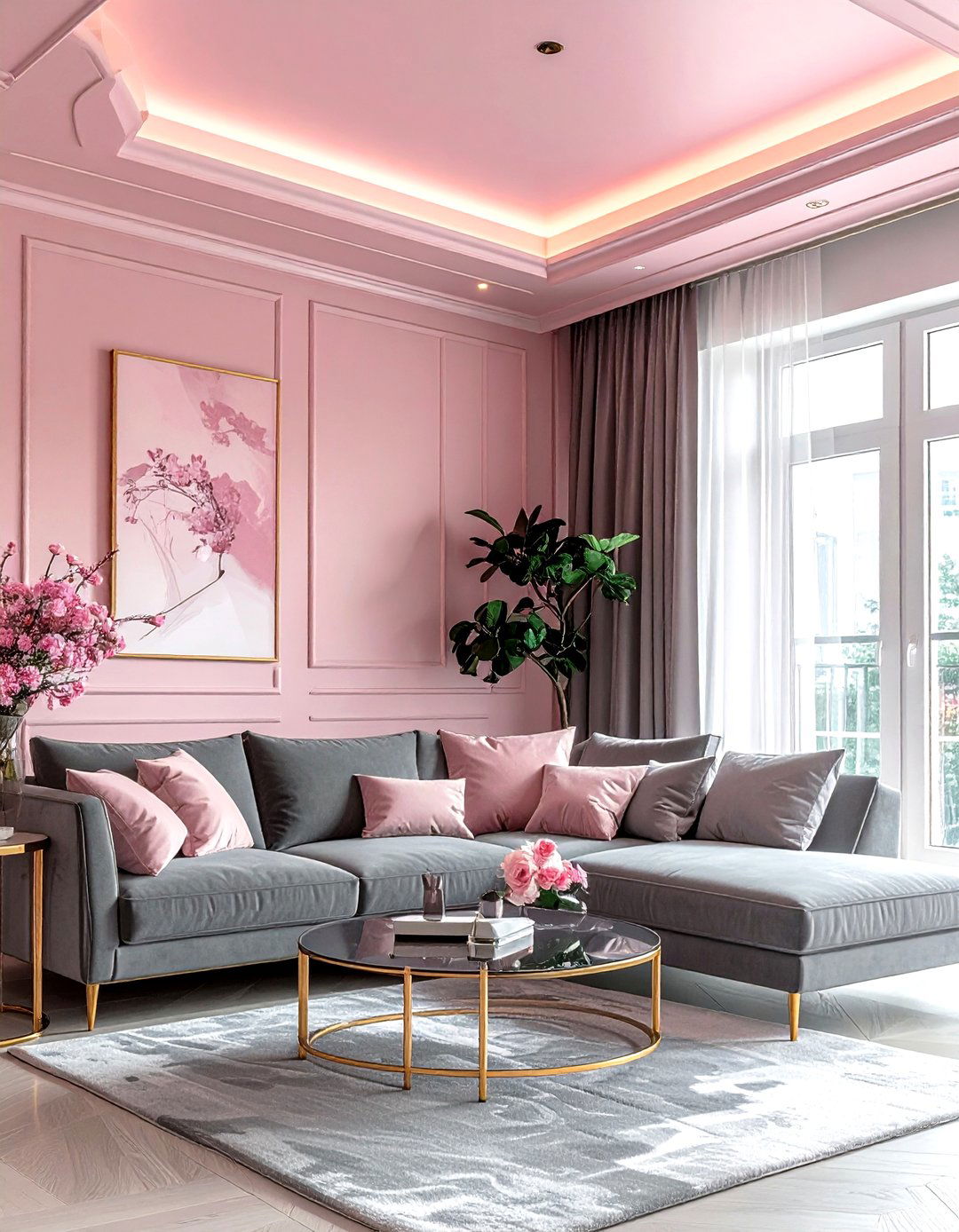 Soft Pink Ceiling - 30 living room ceiling color ideas