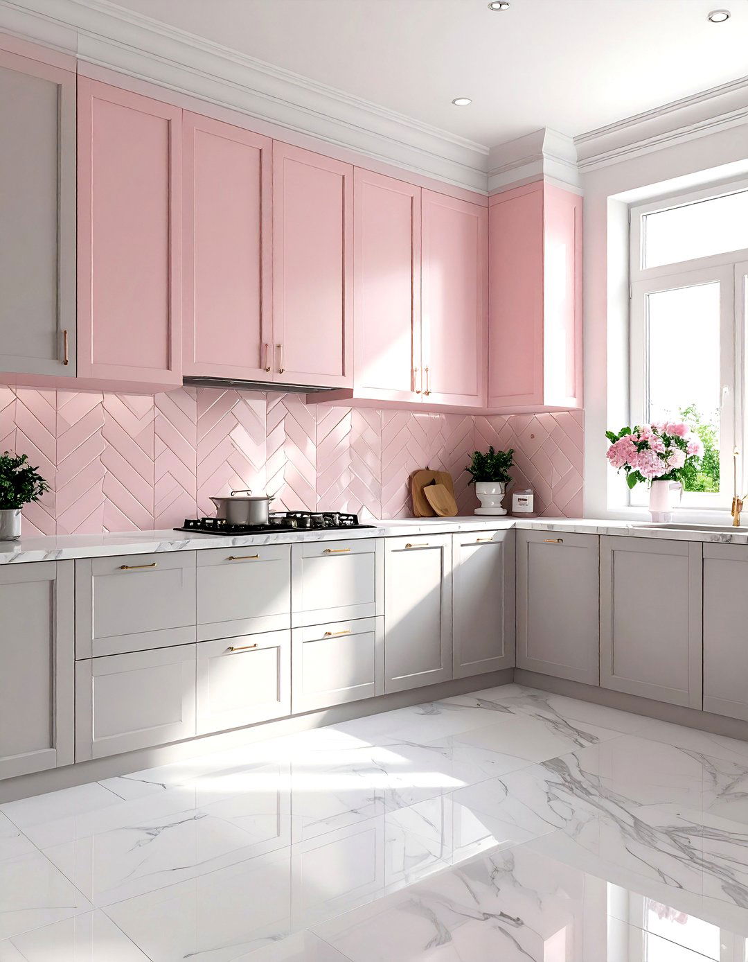 Soft Pink Chevron - 30 chevron backsplash kitchen ideas