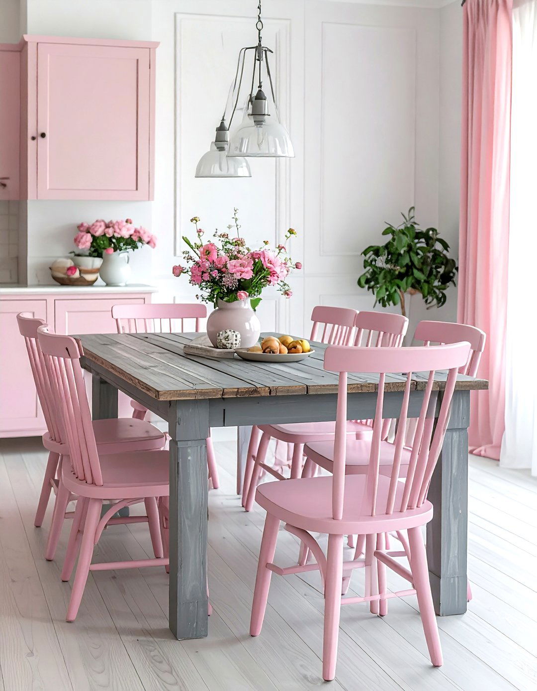 Soft Pink Gray Farmhouse Dining - 30 pink gray dining room ideas