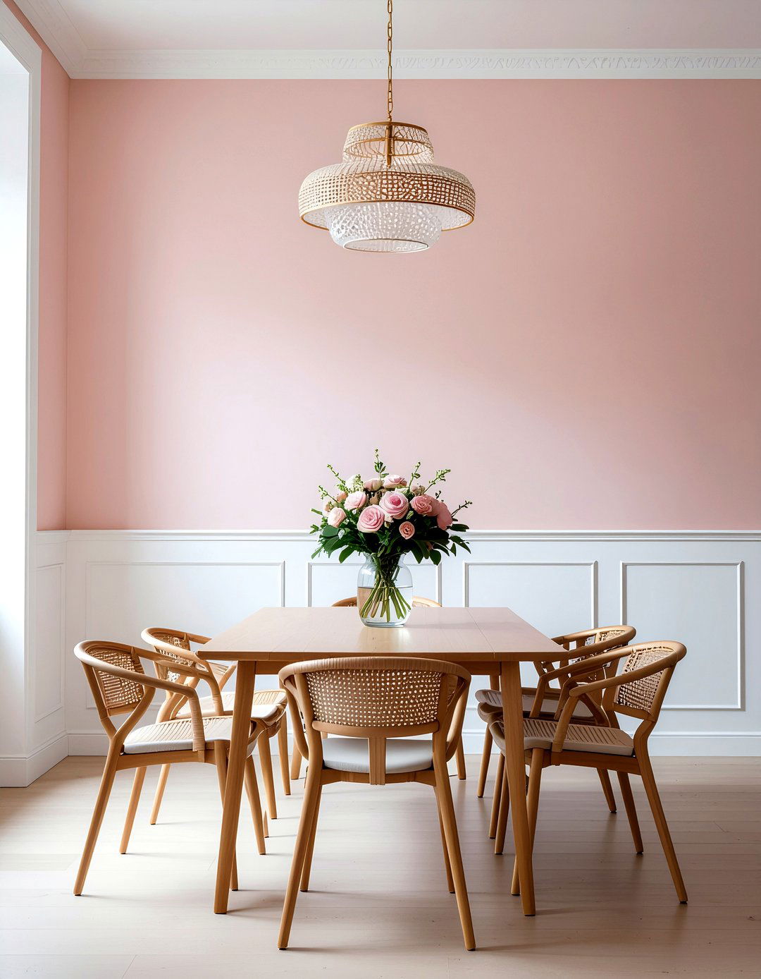 Soft Pink Wall - 30 romantic dining room ideas