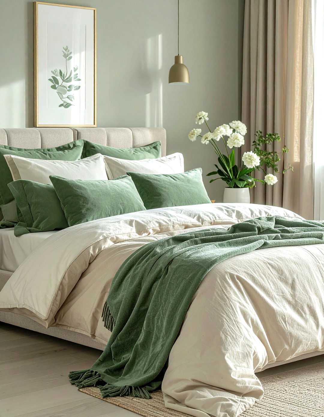 Soft Sage Green Accents - 30 soft minimalist bedroom ideas