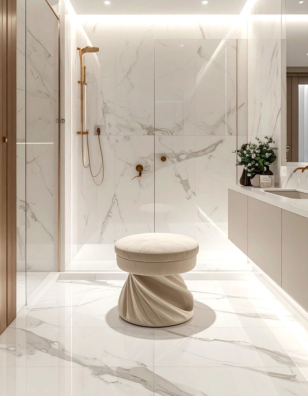 Soft beige bathroom stool - 30 beige bathroom furniture ideas