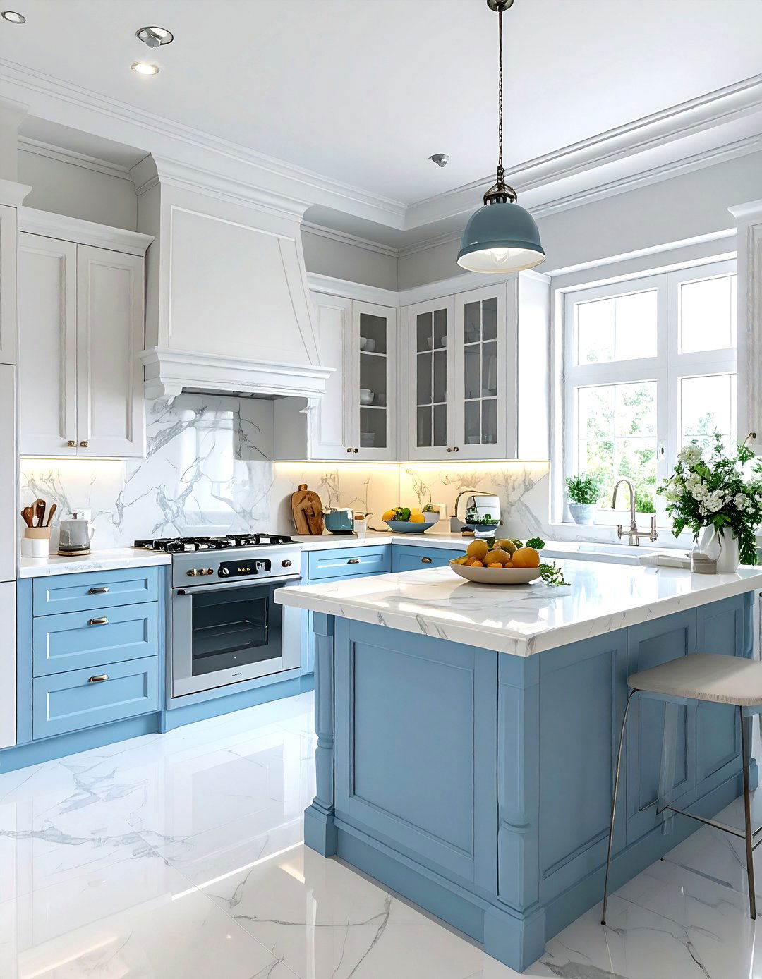 Soft blue and white kitchen - 30 two-tone cabinet kitchen ideas