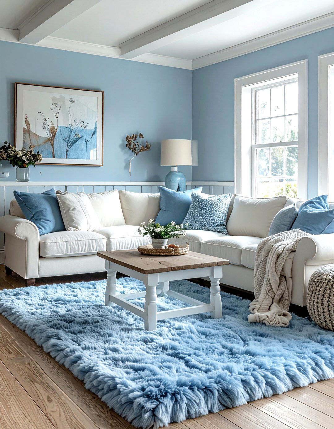 Soft blue farmhouse living room - 30 farmhouse blue living room ideas