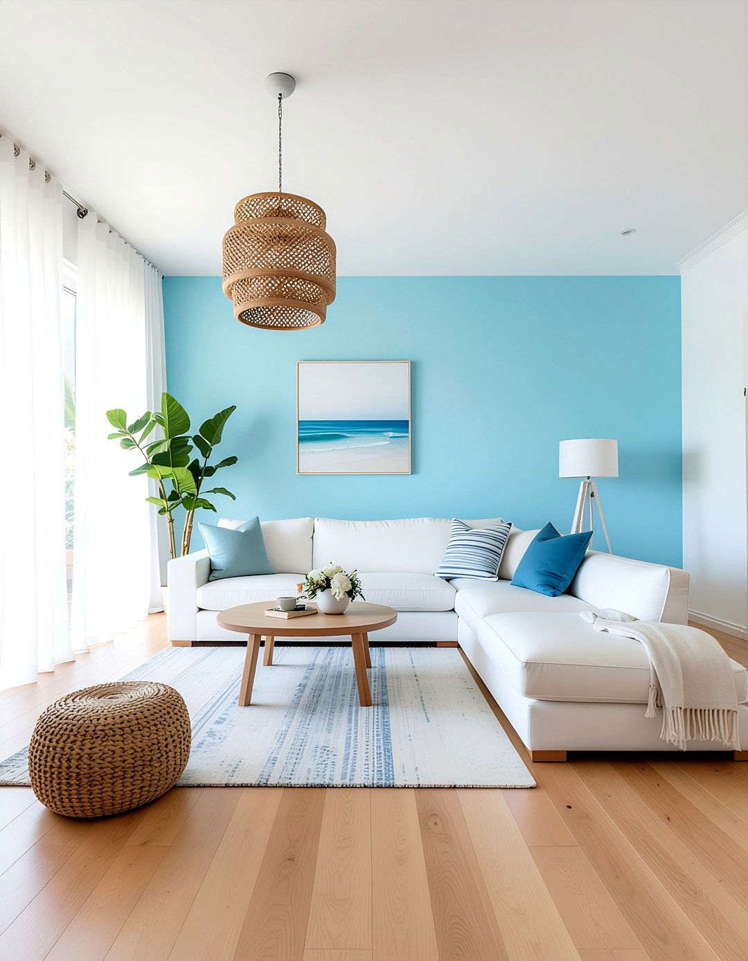 Soft blue half wall - 30 living room half painted walls