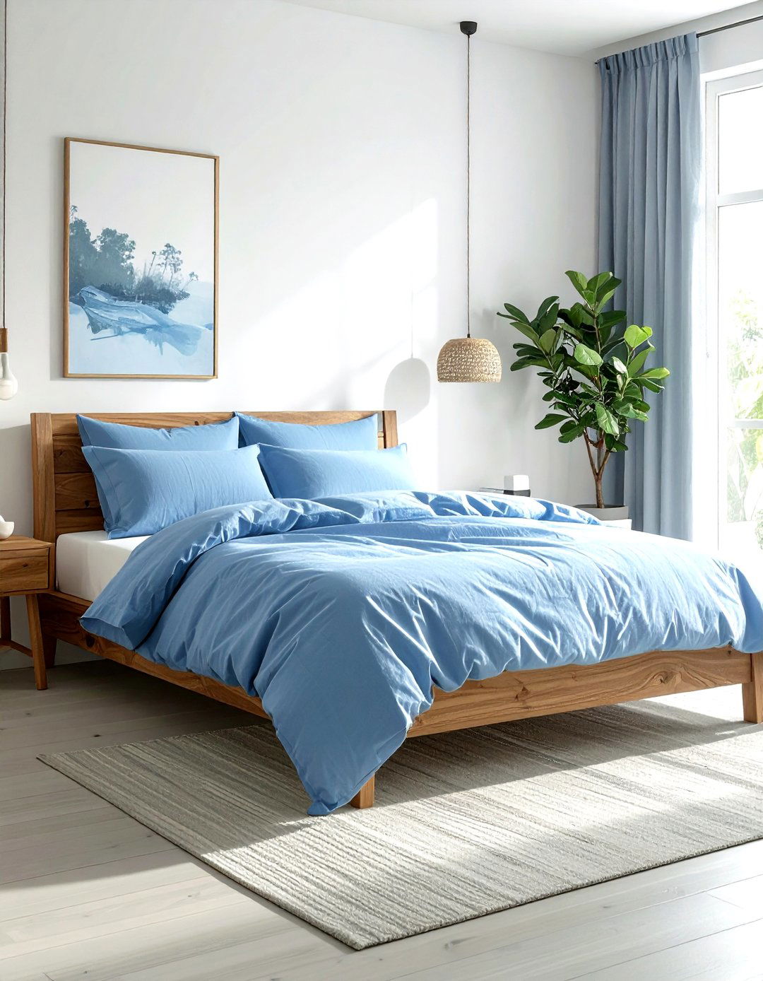 Soft blue linen bedding - 30 modern blue bedroom ideas