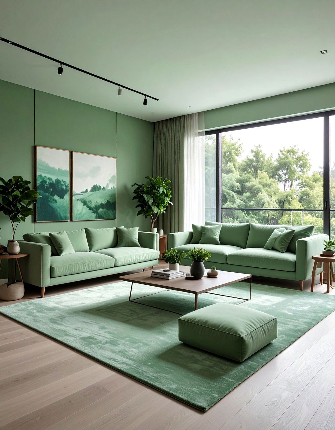 Soft green layout - 30 minimalist green living room ideas