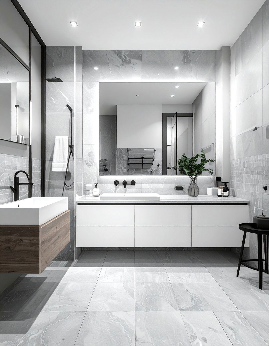 Soft grey zellige tile - 30 zellige tile bathroom ideas