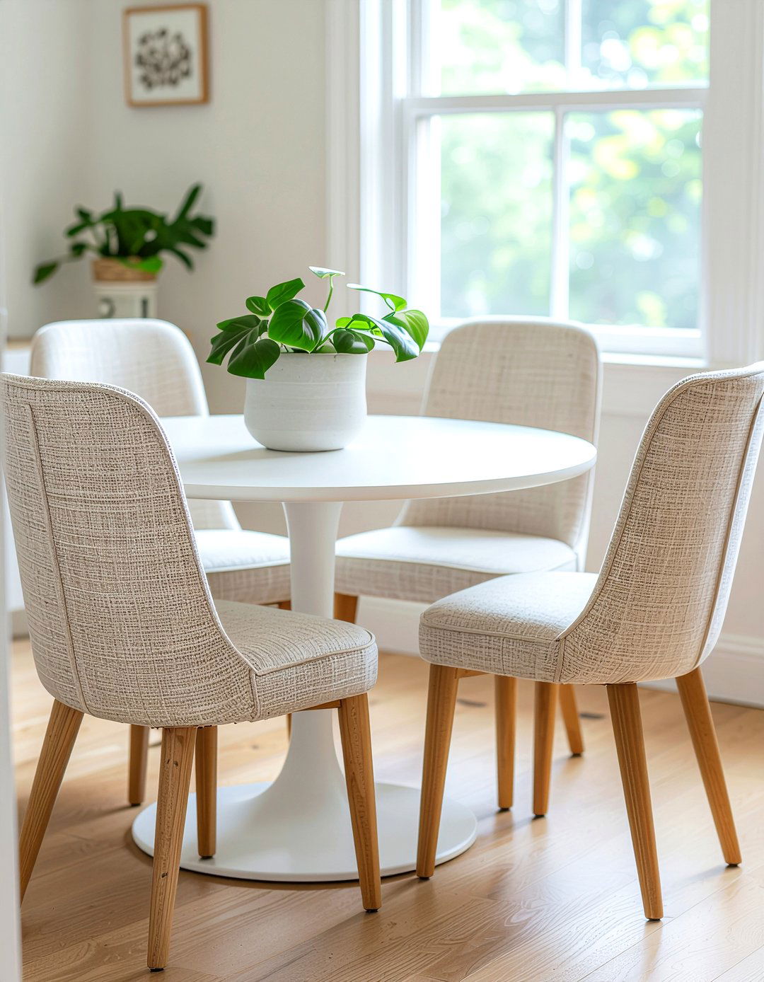 Soft linen dining chairs - 30 calm dining room ideas