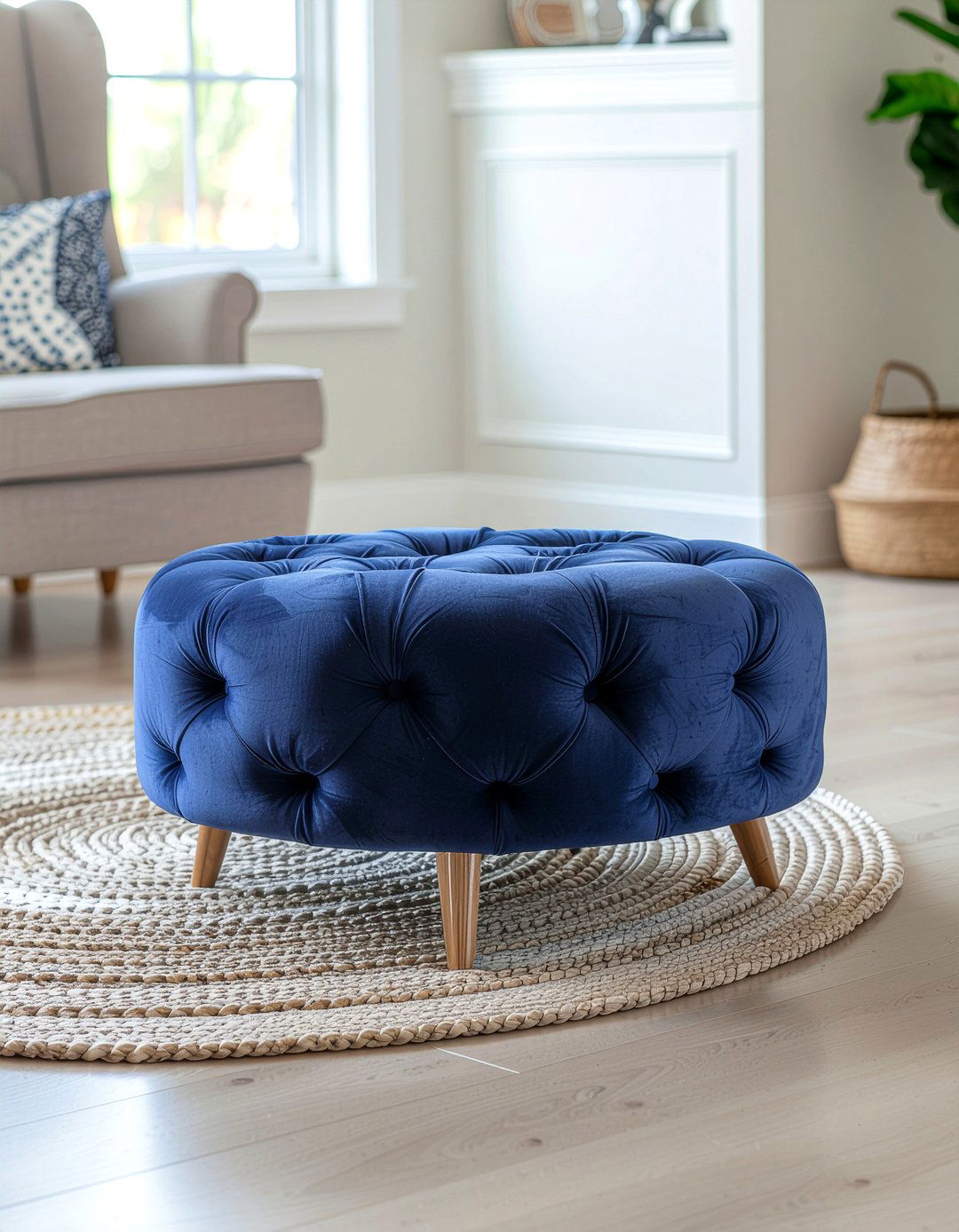 Soft ottoman instead of coffee table - 30 kid friendly living room ideas